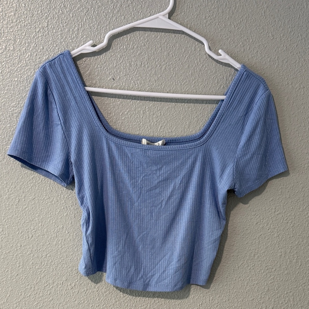 Bozzolo Sky Blue Ribbed Short Sleeve Tee
